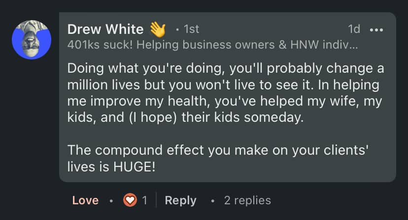 Client transformation result 5 - Executive Athlete coaching testimonial